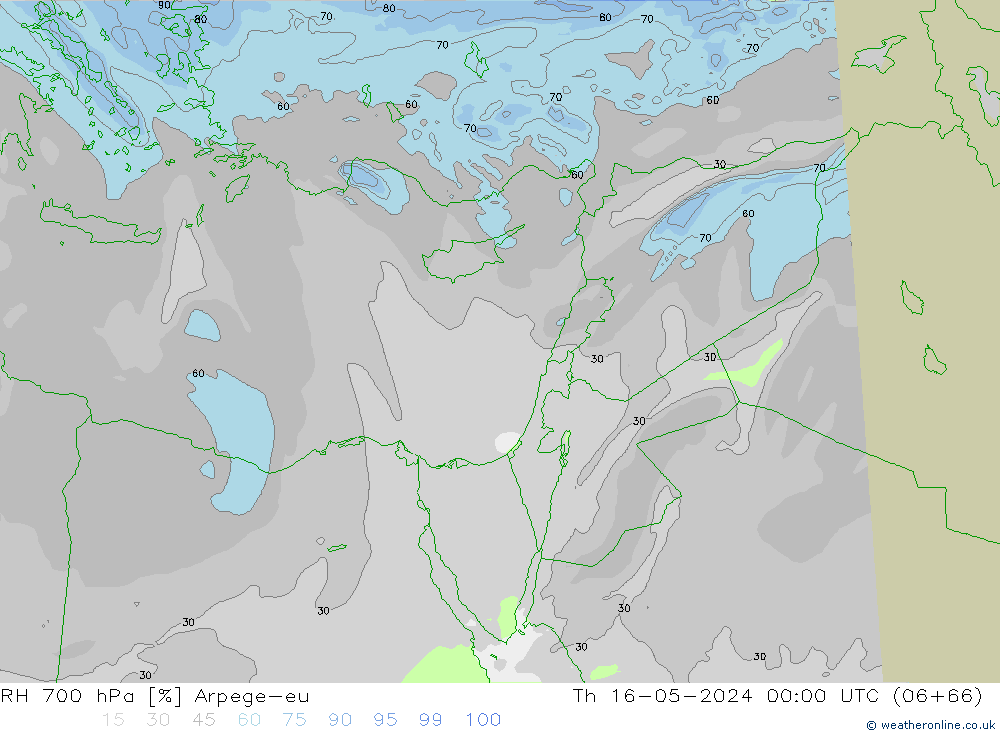 Humedad rel. 700hPa Arpege-eu jue 16.05.2024 00 UTC