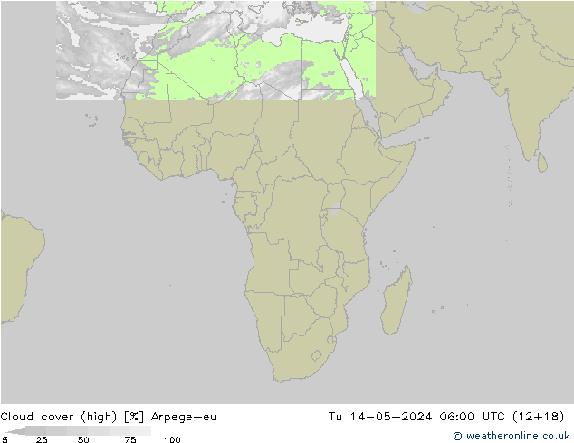 vysoký oblak Arpege-eu Út 14.05.2024 06 UTC
