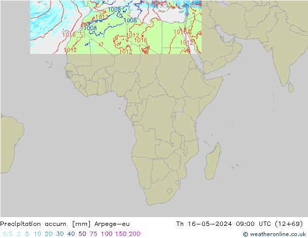 Precipitation accum. Arpege-eu Qui 16.05.2024 09 UTC