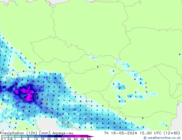 Precipitation (12h) Arpege-eu Čt 16.05.2024 00 UTC