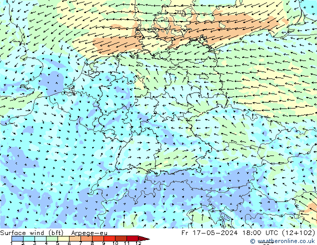 Rüzgar 10 m (bft) Arpege-eu Cu 17.05.2024 18 UTC