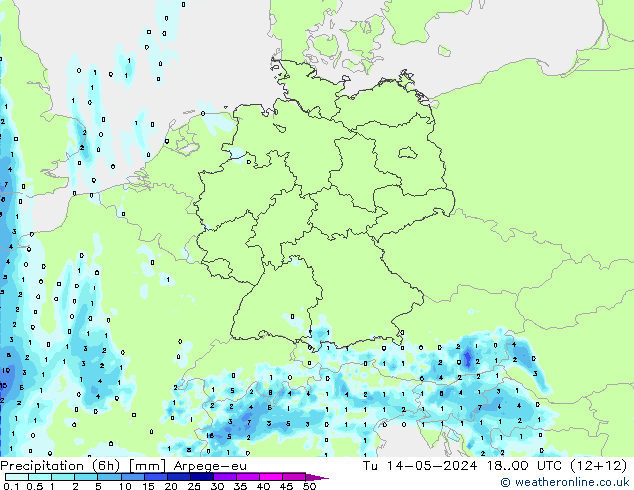 Precipitación (6h) Arpege-eu mar 14.05.2024 00 UTC