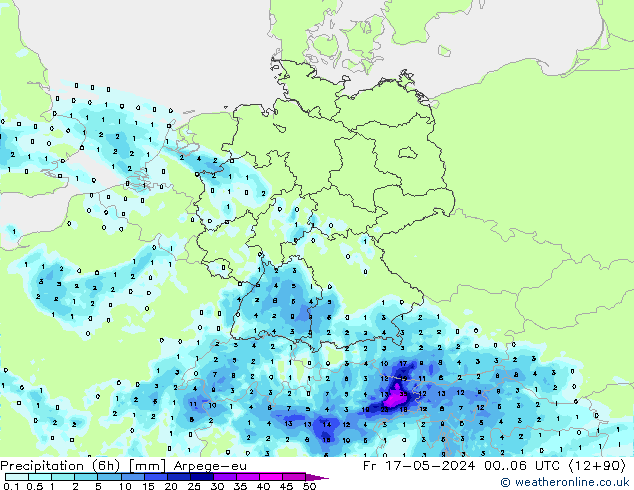 Precipitación (6h) Arpege-eu vie 17.05.2024 06 UTC
