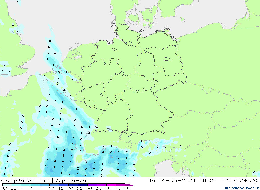 Precipitation Arpege-eu Tu 14.05.2024 21 UTC