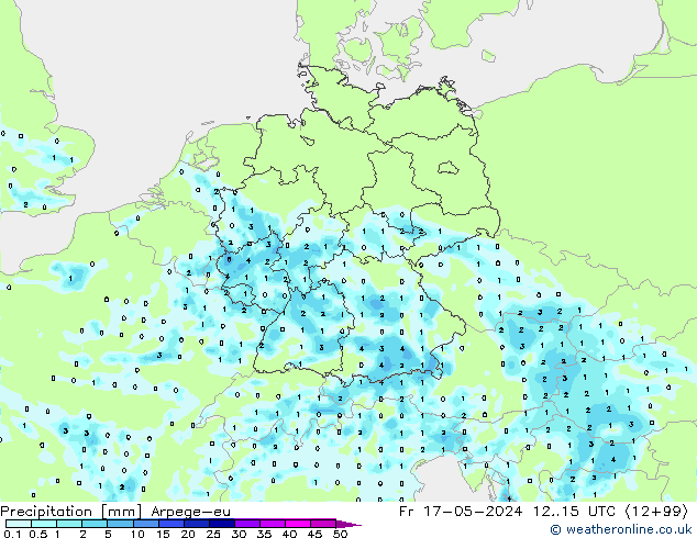 Srážky Arpege-eu Pá 17.05.2024 15 UTC