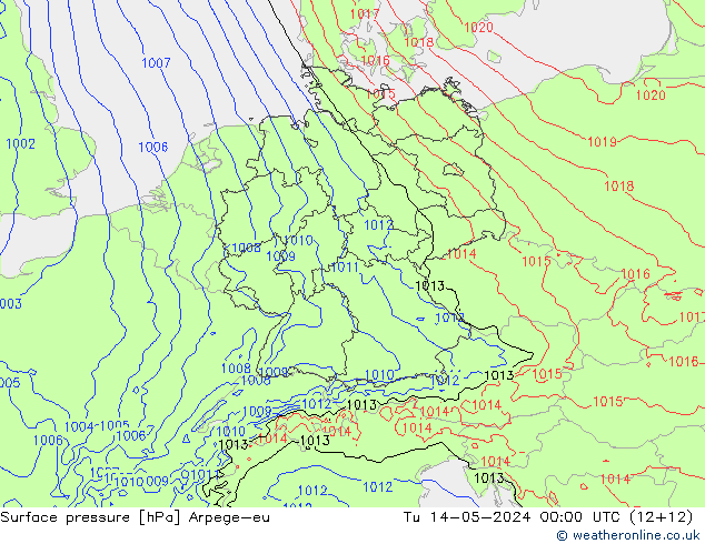 地面气压 Arpege-eu 星期二 14.05.2024 00 UTC
