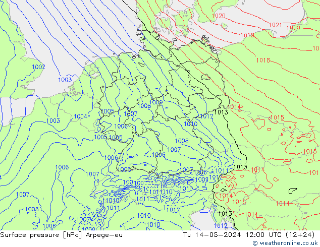 Pressione al suolo Arpege-eu mar 14.05.2024 12 UTC