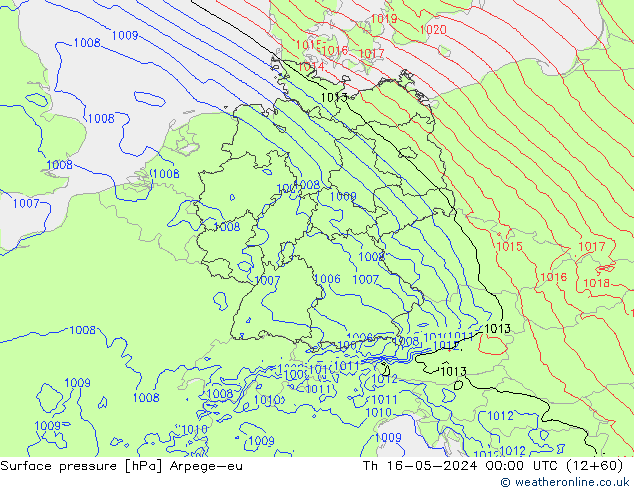 приземное давление Arpege-eu чт 16.05.2024 00 UTC