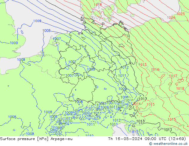 Surface pressure Arpege-eu Th 16.05.2024 09 UTC