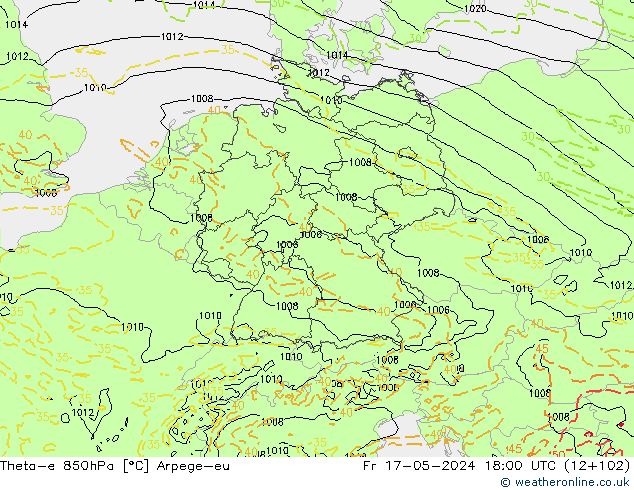 Theta-e 850hPa Arpege-eu vr 17.05.2024 18 UTC