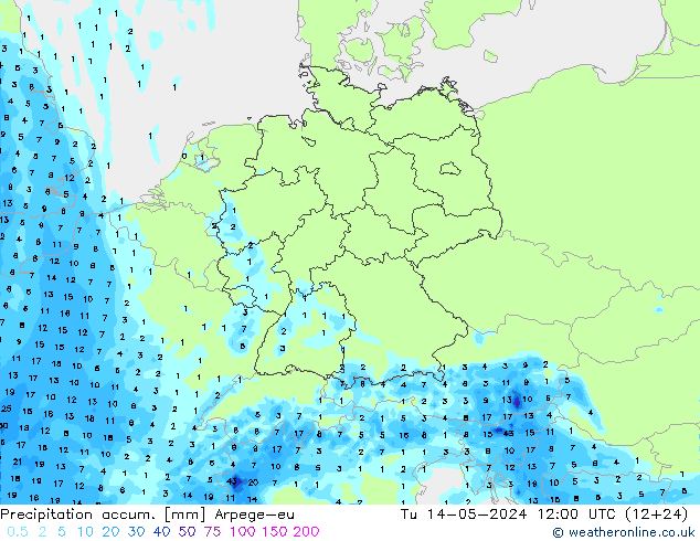 Precipitation accum. Arpege-eu Ter 14.05.2024 12 UTC