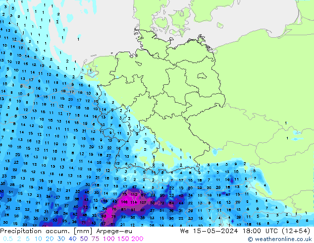 Precipitation accum. Arpege-eu Qua 15.05.2024 18 UTC