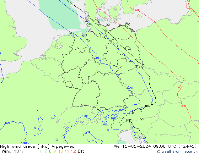 High wind areas Arpege-eu mié 15.05.2024 09 UTC