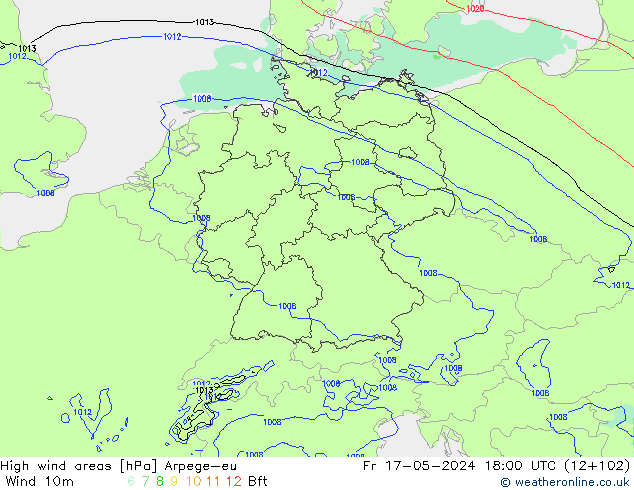 High wind areas Arpege-eu Pá 17.05.2024 18 UTC
