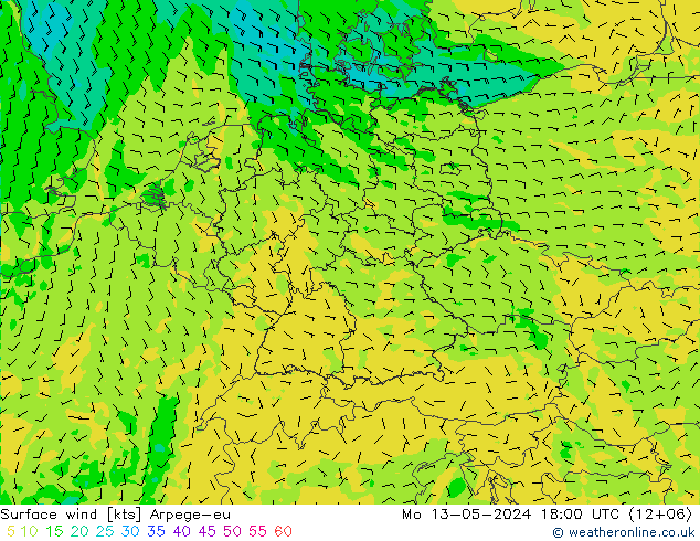 Surface wind Arpege-eu Po 13.05.2024 18 UTC