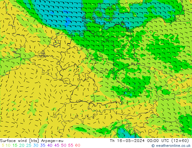 Surface wind Arpege-eu Th 16.05.2024 00 UTC