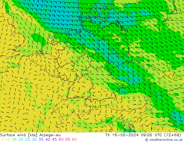 Surface wind Arpege-eu Th 16.05.2024 09 UTC