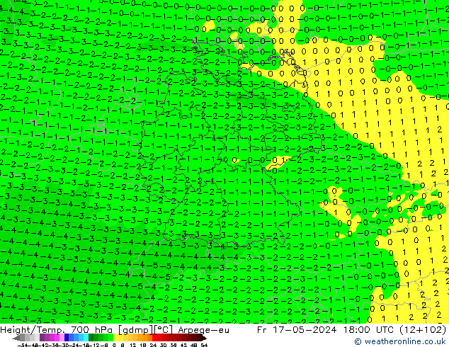 Height/Temp. 700 hPa Arpege-eu 星期五 17.05.2024 18 UTC