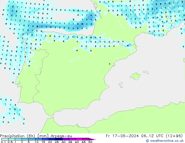 Precipitação (6h) Arpege-eu Sex 17.05.2024 12 UTC