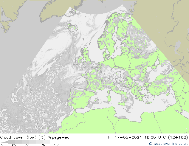 nízká oblaka Arpege-eu Pá 17.05.2024 18 UTC