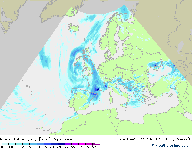 降水量 (6h) Arpege-eu 星期二 14.05.2024 12 UTC