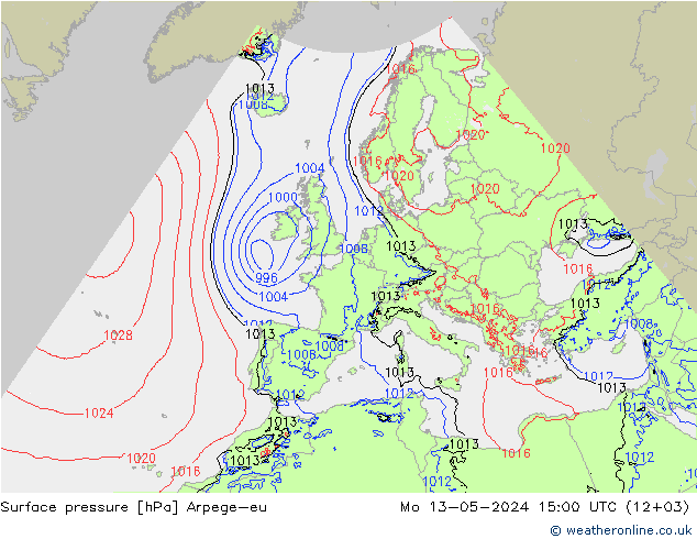 地面气压 Arpege-eu 星期一 13.05.2024 15 UTC