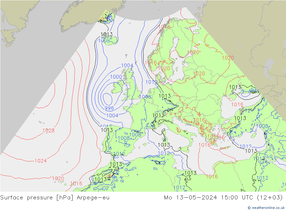 Presión superficial Arpege-eu lun 13.05.2024 15 UTC