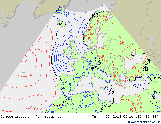 Surface pressure Arpege-eu Tu 14.05.2024 06 UTC