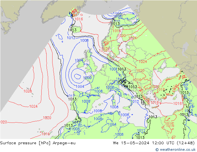 Pressione al suolo Arpege-eu mer 15.05.2024 12 UTC