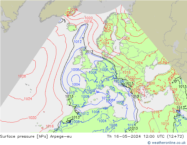 Presión superficial Arpege-eu jue 16.05.2024 12 UTC