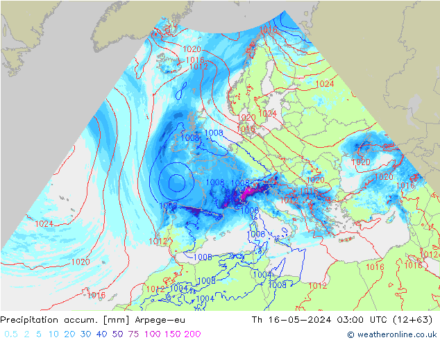 Precipitation accum. Arpege-eu чт 16.05.2024 03 UTC