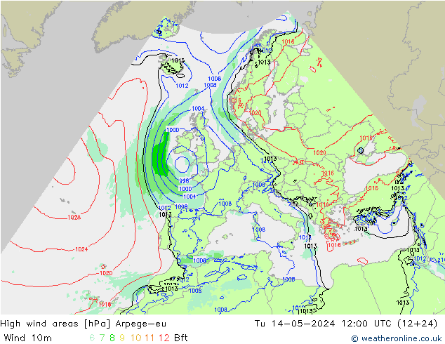 High wind areas Arpege-eu Tu 14.05.2024 12 UTC