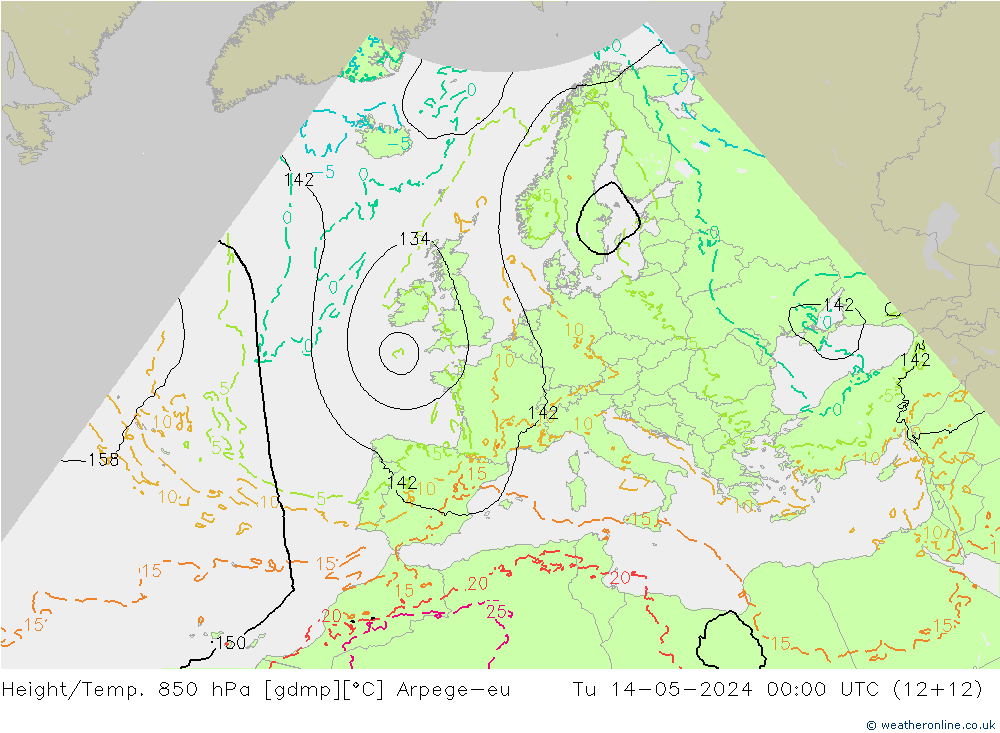 Géop./Temp. 850 hPa Arpege-eu mar 14.05.2024 00 UTC