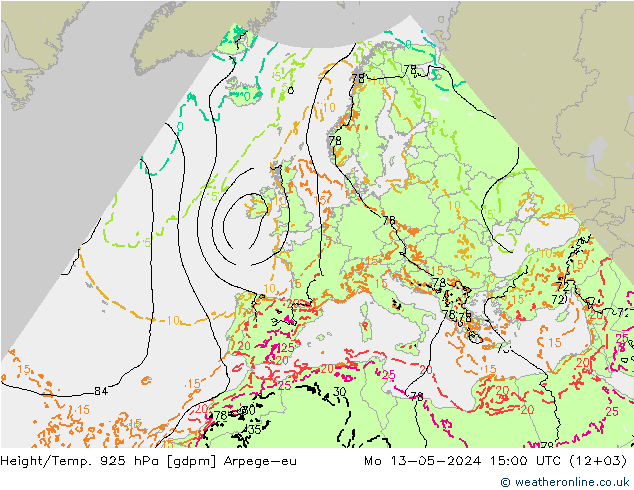 Height/Temp. 925 hPa Arpege-eu  13.05.2024 15 UTC