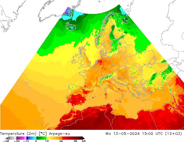 Temperature (2m) Arpege-eu Mo 13.05.2024 15 UTC