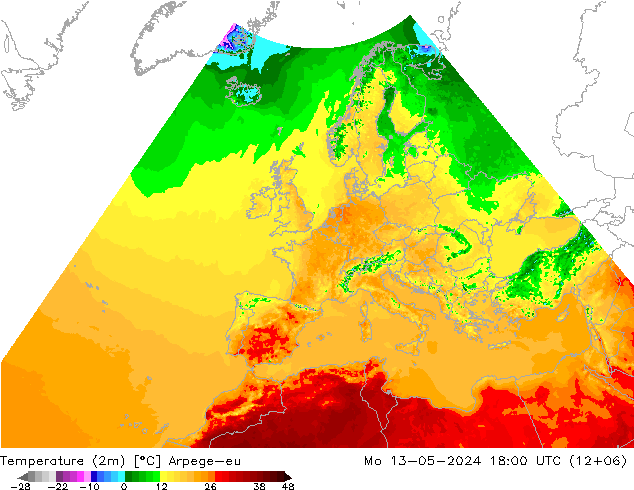 Temperature (2m) Arpege-eu Po 13.05.2024 18 UTC