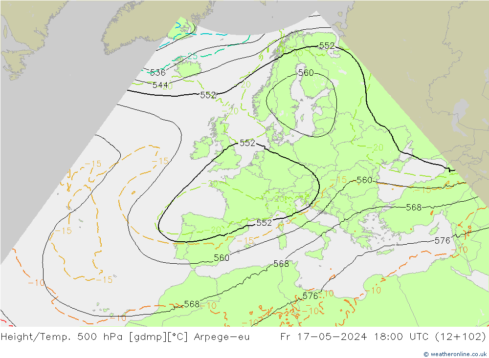 Height/Temp. 500 hPa Arpege-eu Fr 17.05.2024 18 UTC