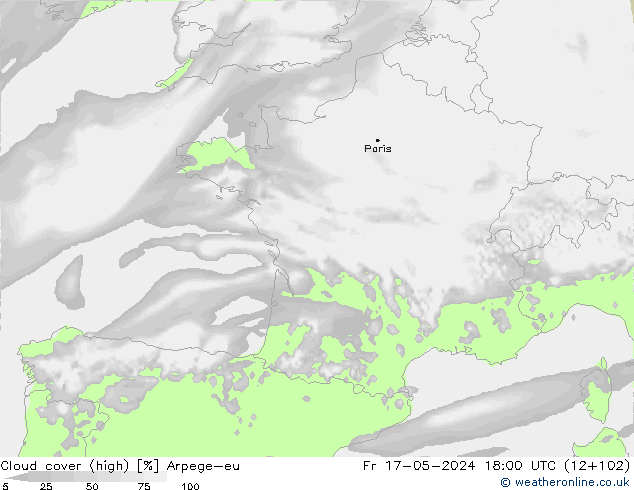 Nuages (élevé) Arpege-eu ven 17.05.2024 18 UTC