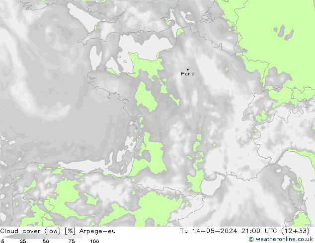 nízká oblaka Arpege-eu Út 14.05.2024 21 UTC