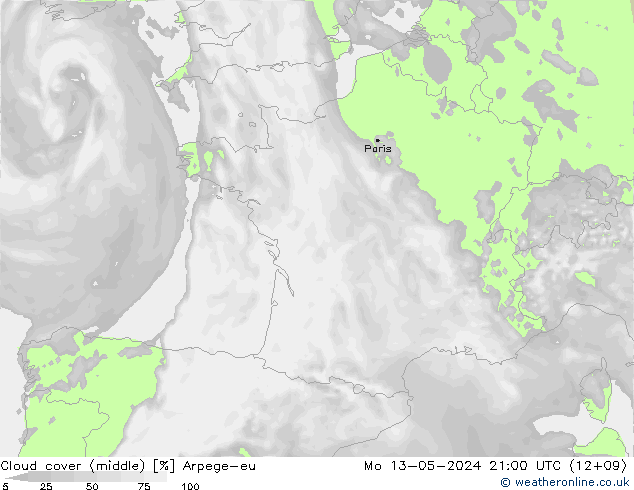 nuvens (médio) Arpege-eu Seg 13.05.2024 21 UTC