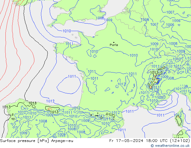 приземное давление Arpege-eu пт 17.05.2024 18 UTC