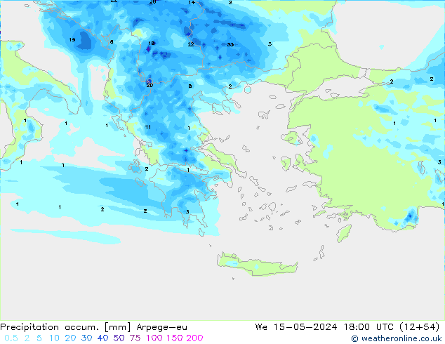 Precipitation accum. Arpege-eu Qua 15.05.2024 18 UTC