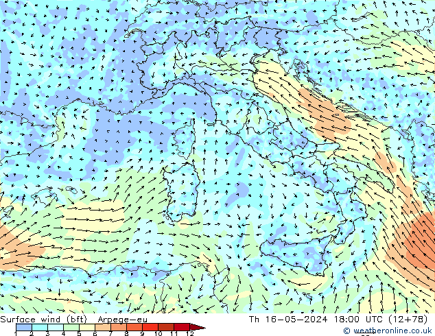 Rüzgar 10 m (bft) Arpege-eu Per 16.05.2024 18 UTC