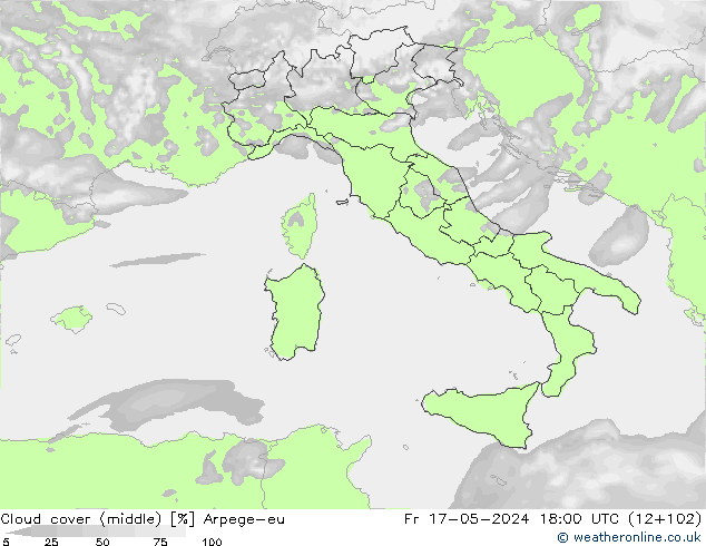 oblačnosti uprostřed Arpege-eu Pá 17.05.2024 18 UTC