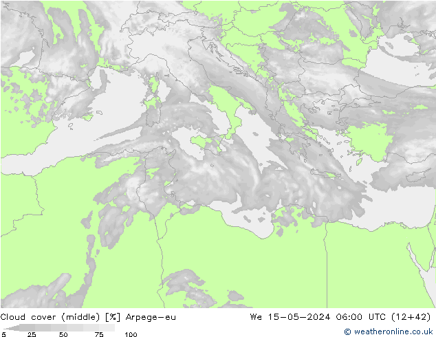 Cloud cover (middle) Arpege-eu We 15.05.2024 06 UTC