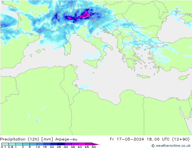 Precipitation (12h) Arpege-eu Fr 17.05.2024 06 UTC