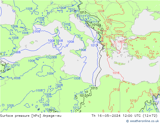 Presión superficial Arpege-eu jue 16.05.2024 12 UTC