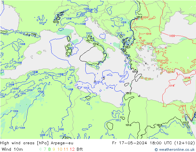 yüksek rüzgarlı alanlar Arpege-eu Cu 17.05.2024 18 UTC