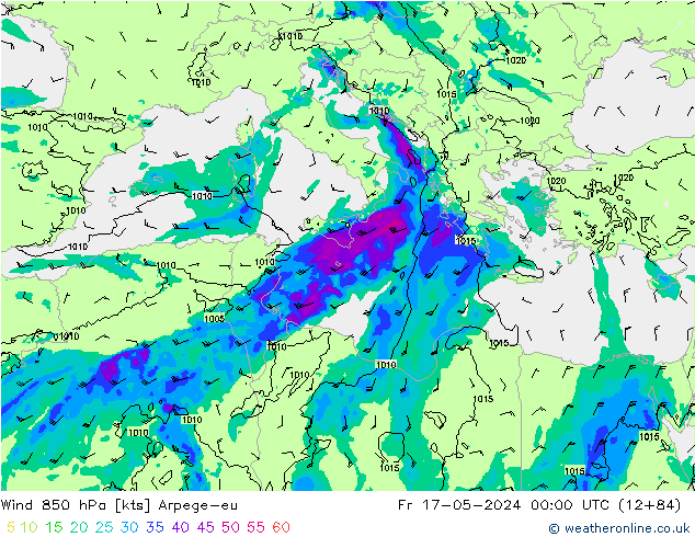 Wind 850 hPa Arpege-eu vr 17.05.2024 00 UTC