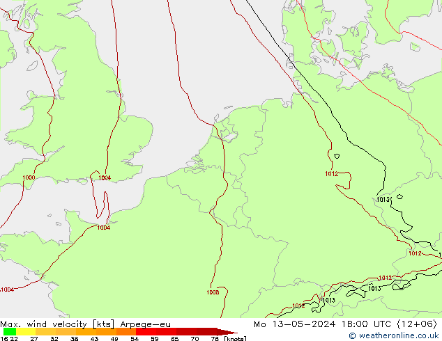 Windböen Arpege-eu Mo 13.05.2024 18 UTC